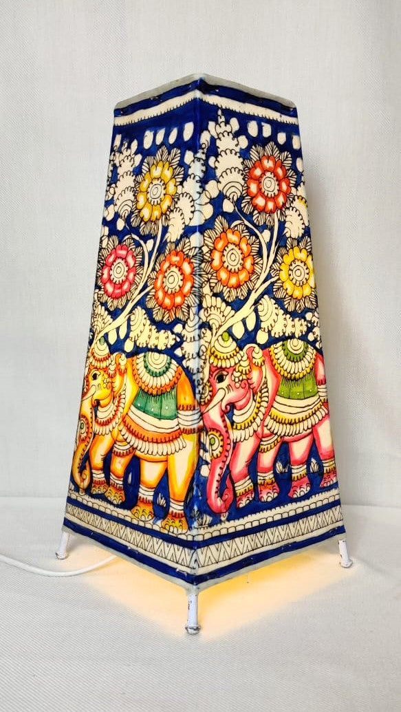 EchoCraft Andhra Handicraft Leather Square Table Lamp for Home Decoration | Handmade Traditional Art Lamp with 6 Feet Bulb Holder | Ethnic Leather Craft Décor Light (12 inches)