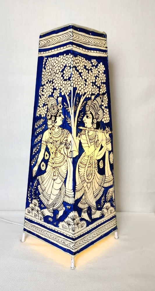 EchoCraft Andhra Handicraft Leather Square Table Lamp for Home Decoration | Handmade Traditional Art Lamp with 6 Feet Bulb Holder | Ethnic Leather Craft Décor Light (16 inches)