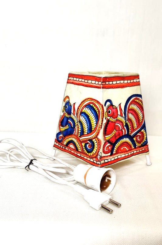 EchoCraft Andhra Handicraft Leather Square Table Lamp for Home Decoration | Handmade Traditional Art Lamp with 6 Feet Bulb Holder Wire | Ethnic Leather Craft Décor Light (5 inches)