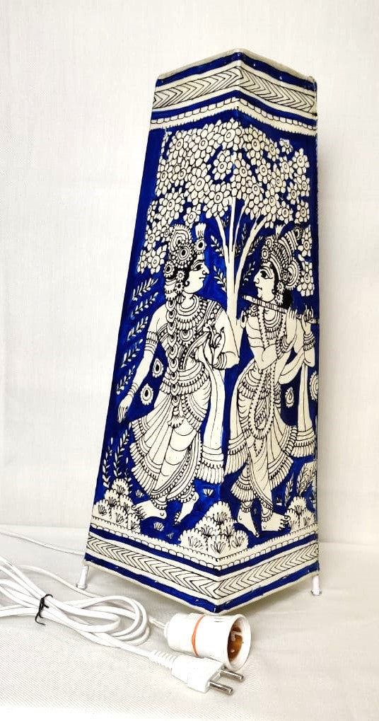 EchoCraft Andhra Handicraft Leather Square Table Lamp for Home Decoration | Handmade Traditional Art Lamp with 6 Feet Bulb Holder | Ethnic Leather Craft Décor Light (16 inches)