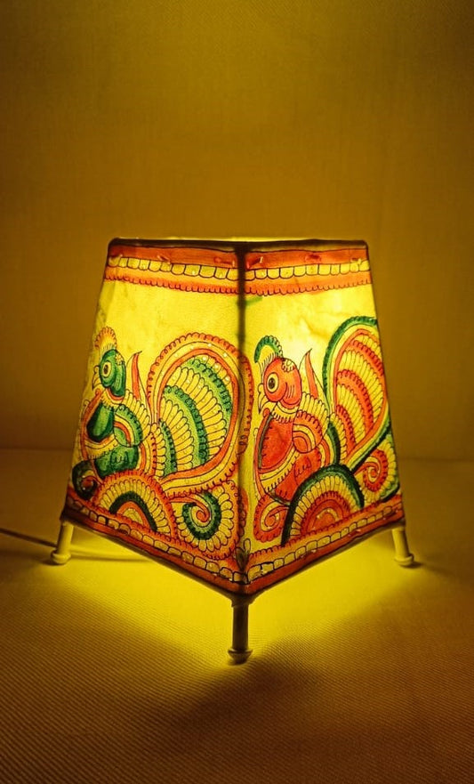 EchoCraft Andhra Handicraft Leather Square Table Lamp for Home Decoration | Handmade Traditional Art Lamp with 6 Feet Bulb Holder Wire | Ethnic Leather Craft Décor Light (5 inches)