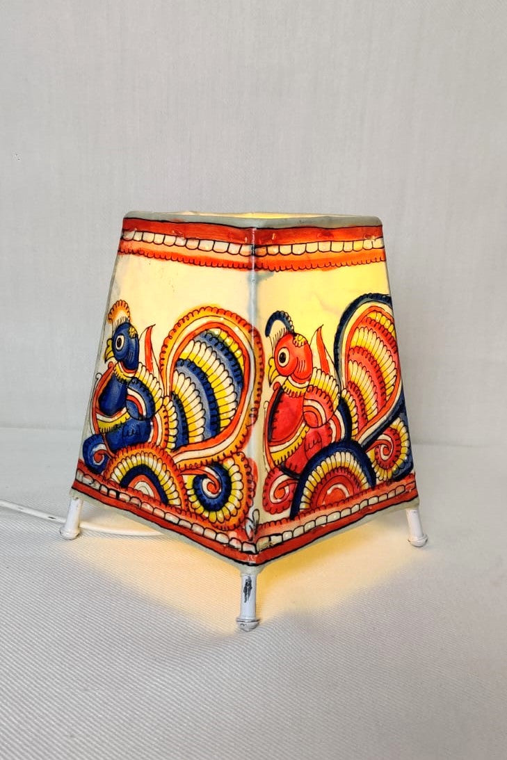 EchoCraft Andhra Handicraft Leather Square Table Lamp for Home Decoration | Handmade Traditional Art Lamp with 6 Feet Bulb Holder Wire | Ethnic Leather Craft Décor Light (5 inches)